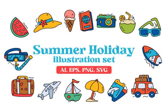Download Summer Holiday Illustration Icon Set - Holiday illustration Collection